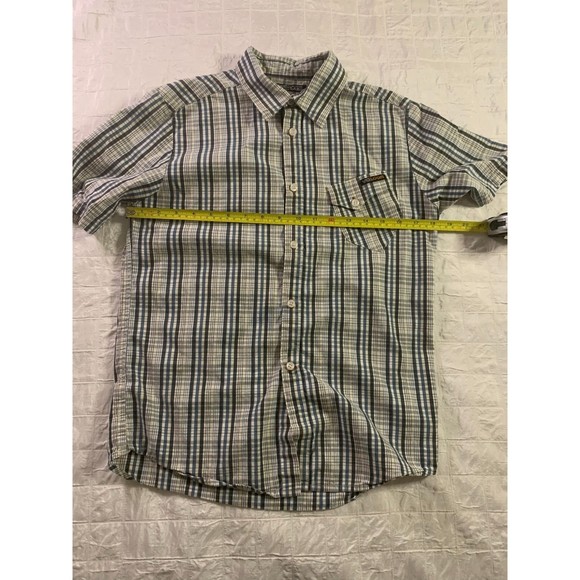 Volcom Boy's Blue White Plaid Button Up Shirt Short Sleeve Large 12Y - Picture 7 of 10
